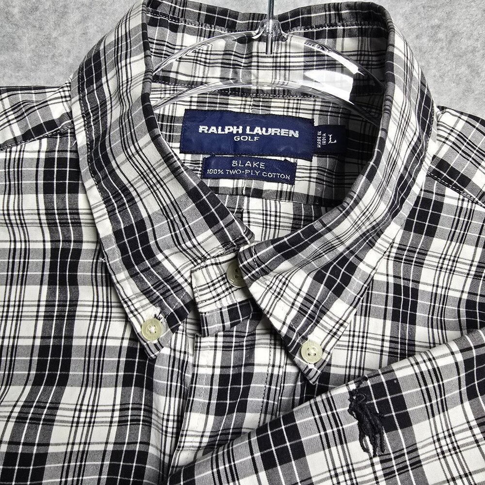 Ralph Lauren Men L Blake Plaid Short Sleeve Camp Shirt Golf Button Down Preppy